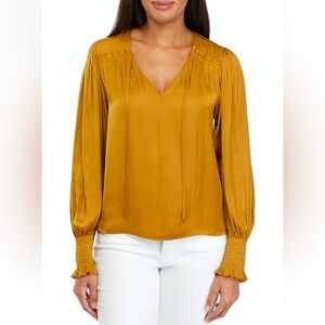 Gold Lantern Sleeve Smocked Shoulder Blouse
